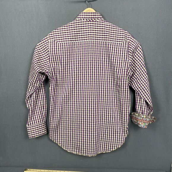 Robert Graham Shirt Mens L Large Long Sleeve Purple Plaid Embroidered Flip Cuff - Picture 7 of 15